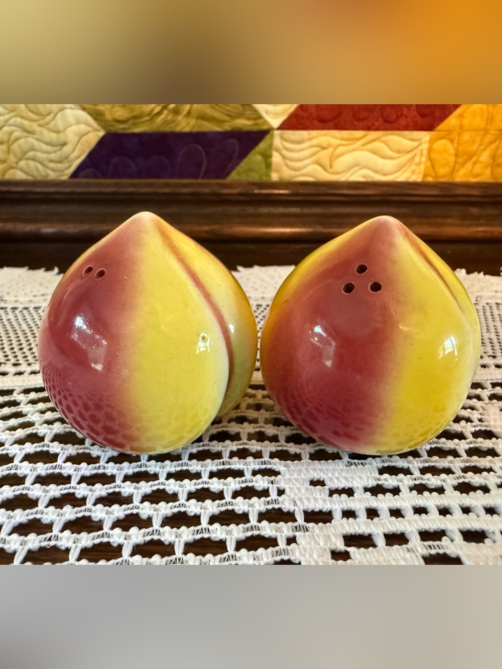 Vintage Ceramic Peach Salt & Pepper Shakers Mid-Century Japan